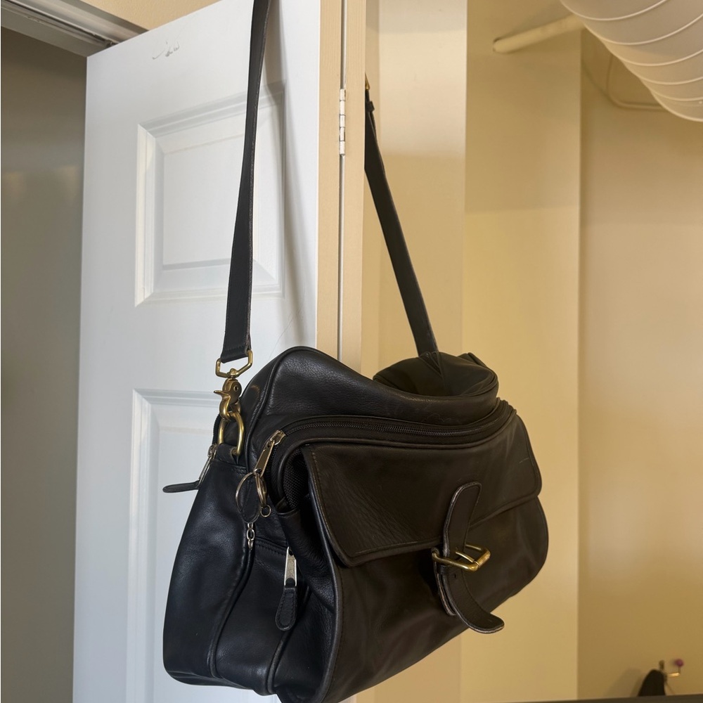 Coach Black Leather Crossbody Bag with Brass Hardware